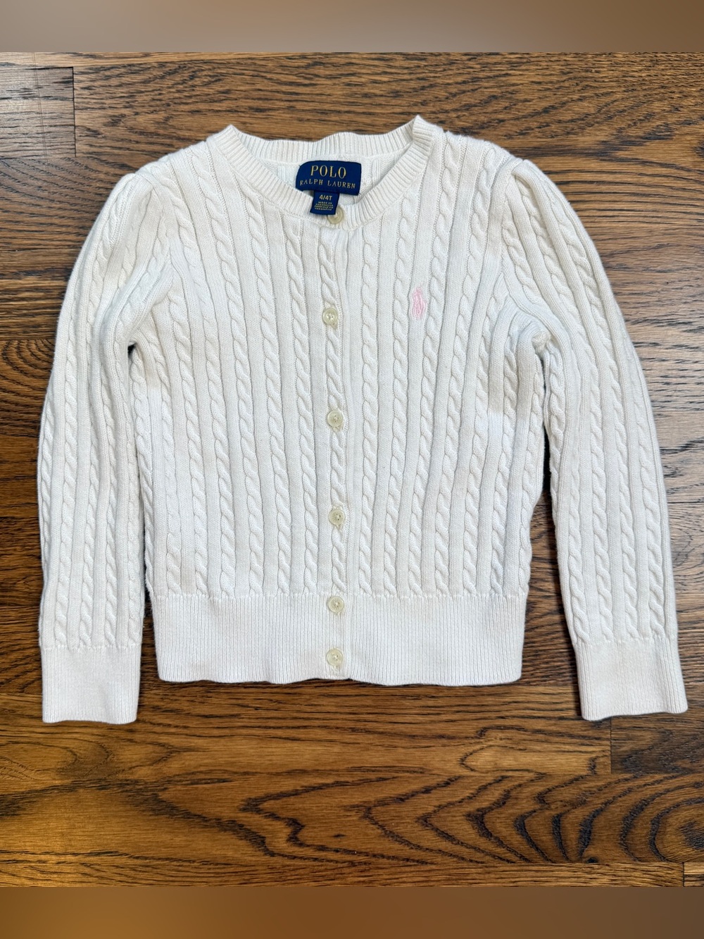 Polo by Ralph Lauren Girls Cream/ Ecru Cable-Knit Button Up Cardigan 4/4T